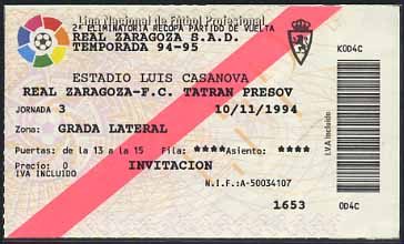 Zaragoza - Tatran Prešov · Recopa 94-95